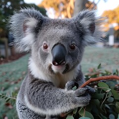 Close-Up of a Koala in Natural Setting, Engaging Animal Portrait