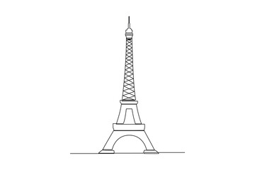 Single continuous line drawing Eiffel tower, iconic tower at paris. Building architecture property isolated minimalism concept. Dynamic one line draw graphic design vector illustration on white backgr
