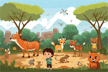 Outdoor scene with kids playing, Group of Kids Playing with animals