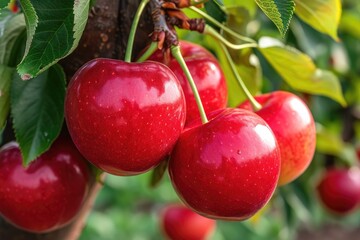 cherries in the middle of the tree garden professional photography