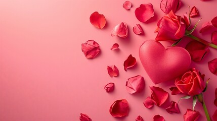 Valentine day theme, blank space for text, advertising banner, pink tulips on a red background, wallpaper 