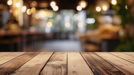 Wooden board empty table in front of blurred background. Perspective brown wood over blur in coffee shop - can be used for display or montage your products