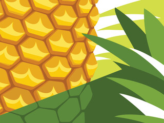 Abstract fruit design in flat cut out style. Pineapple and leaves close up. Vector illustration. - 707533782