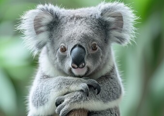 Adorable Koala Clasping Tree Branch with a Gentle Gaze