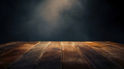 Wooden table in dark room background concept for advertising - obrazy, fototapety, plakaty