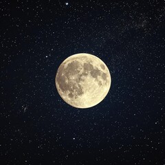 A bright full moon in a starry night sky