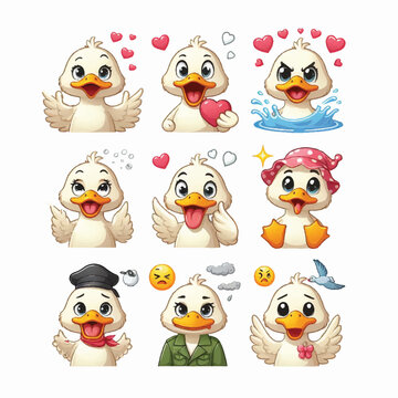set of funny animals white duck
