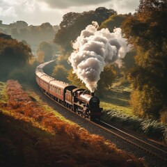 A historic steam railway journey through picturesque countryside With vintage locomotives and scenic views Representing heritage travel Nostalgia And the romance of rail