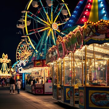 A lively and colorful carnival with rides Games And festive atmosphere