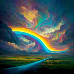 rainbow over the ocean,rainbow, sky, nature, cloud, clouds, illustration, 
