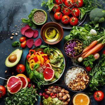 A vibrant photo showcasing a variety of healthy food alternatives With a focus on fresh Organic ingredients and nutritious meals
