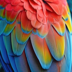 Close-up of a colorful macaw's feather