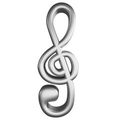 Treble clef or G clef note metallic silver clipart flat design icon isolated on transparent background, 3D render entertainment and music concept