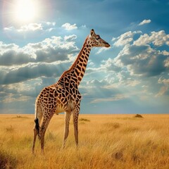 Majestic giraffe grazing in a sun-drenched savannah