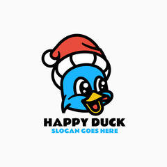 Vector Logo Illustration Happy Duck Mascot Cartoon Style