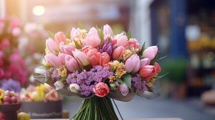 A bouquet of beautiful spring flowers for sale