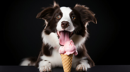 A dog is eating an ice cream in the style of light