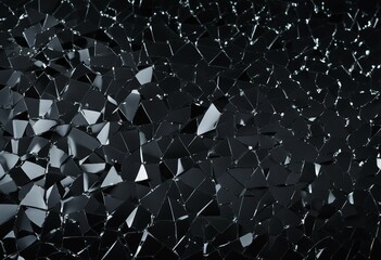 Cracked glass object on black background smashed glass texture shards of broken glass on black wall - obrazy, fototapety, plakaty