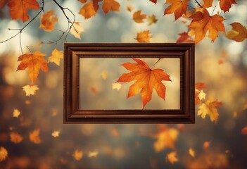 Frame from autum colored fall leaves in the wind overlay texture with copy space