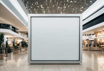 Mock up Horizontal rectangular white empty signage information board inside in shopping mall store