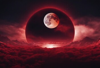 Moon eclipse planet red blood with clouds