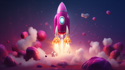 A stylized rocket launching in an abstract environs - obrazy, fototapety, plakaty