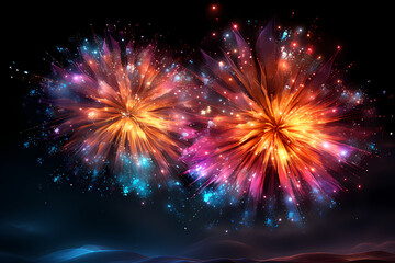 Fototapeta premium Colorful firework explosions against darkness