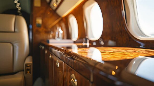 Escape the ordinary and embrace the extraordinary with the impeccable design of this private jets cabinetry and unobstructed vistas of the sky.