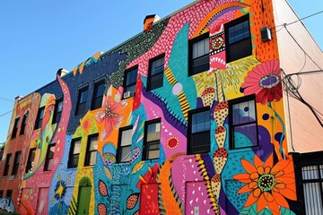 Vibrant mural adorning the side of an urban building