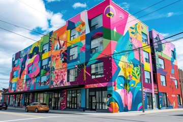 Vibrant mural adorning the side of an urban building