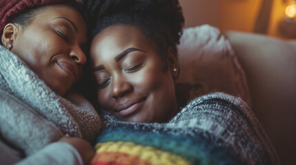 Black LGBT couple enjoying a cozy moment