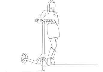 Continuous line drawing. Beautiful girl on a scooter. Vector illustration