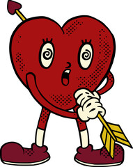 Valentine Retro Mascot, Hit By Cupid's Arrow Illustration