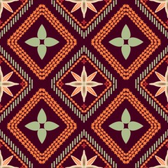 Geometric ethnic embroidery floral pattern design for wallpaper, Tile, Textile, clothing, fabric

