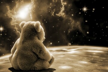  a lonely bear on Mars, missing home. sense of solitude and longing, flashback  - obrazy, fototapety, plakaty