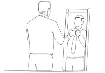 Continuous line drawing of man in mirror vector illustration