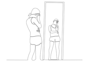 Continuous line drawing of woman in mirror vector illustration
