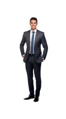 Businessman standing looking at camera, isolated, full body, transparent background