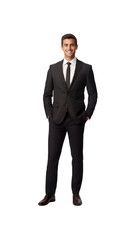 Businessman standing looking at camera, isolated, full body, transparent background