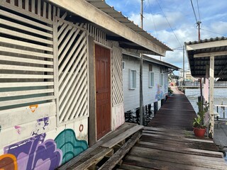 Floating village  Kampong Ayer. Bandar Seri Begawan in Brunei is a beautiful and harmonious Asian nation, situated on the northern coast of Borneo in the South China Sea. The purest air, immaculate co