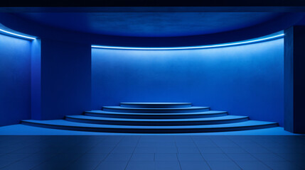Blue podium in the blue studio room