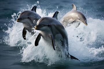 Dolphin Pod Play: Playful dolphins leaping and splashing.