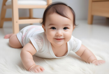 crawling cute smiling baby girl indoors