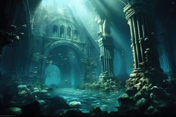 Fotobehang Schipbreuk Atlantis Ruins: An artistic depiction of an underwater ancient city.