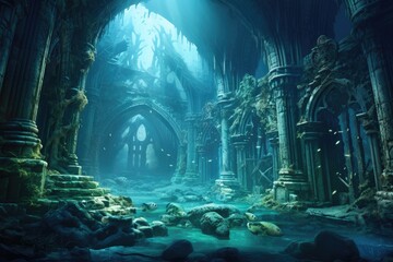 Atlantis Ruins: An artistic depiction of an underwater ancient city.