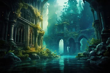 Fototapeten Atlantis Ruins: An artistic depiction of an underwater ancient city. © OhmArt