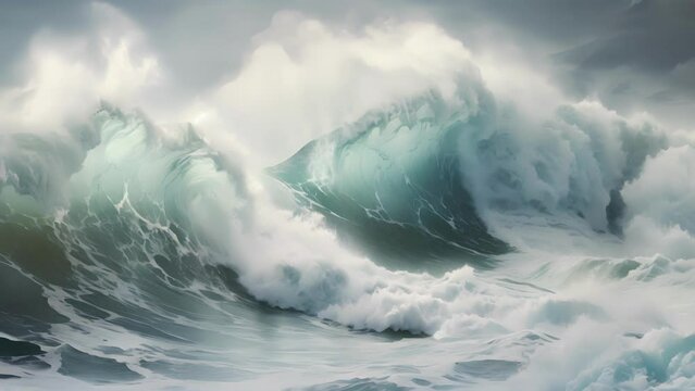 The oncepeaceful ocean erupts into a frenzy of churning white water as the colossal tsunami waves smash into the shore.