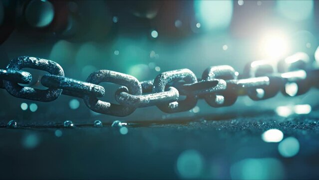Closeup of a broken chain, representing the breaking of negative online interactions in a cyberbullying awareness campaign.