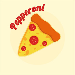  Vector pepperoni pizza slice. Fast food editable Illustration