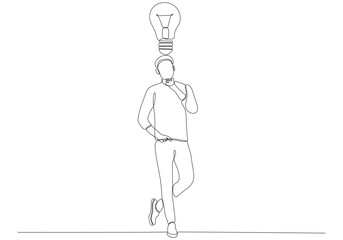 continuous line drawing of a man looking for ideas. Vector illustration